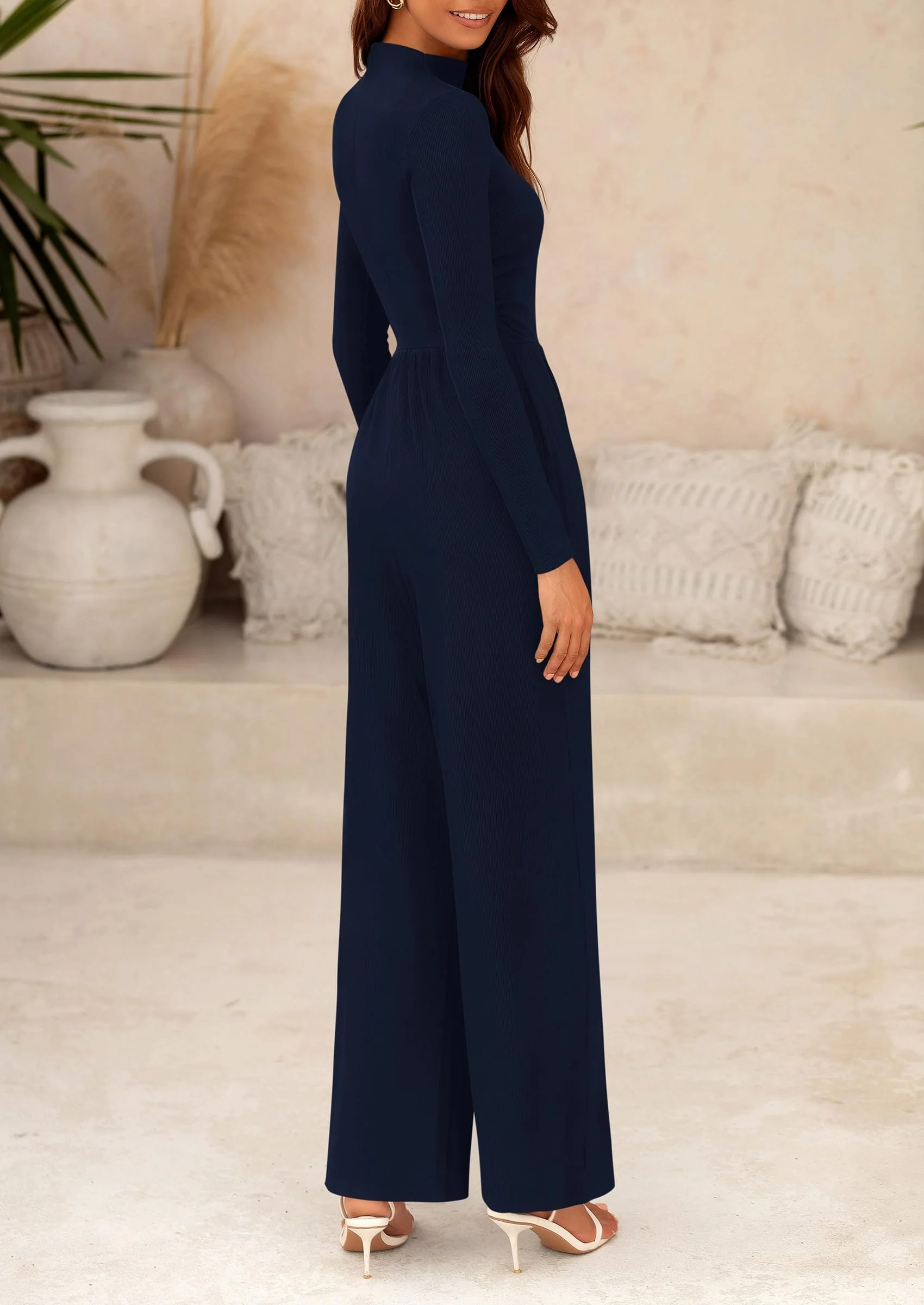 PRETTYGARDEN Dressy Casual Fashion Outfits Long Sleeve Mock Neck Wide Leg Pants Rompers - Image 22