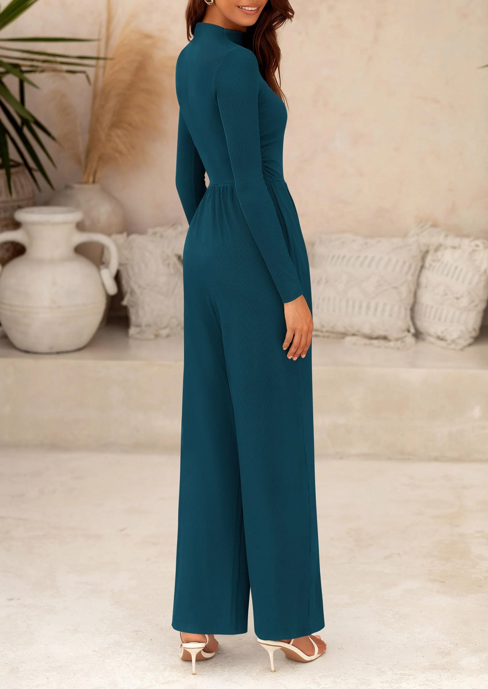 PRETTYGARDEN Dressy Casual Fashion Outfits Long Sleeve Mock Neck Wide Leg Pants Rompers - Image 38