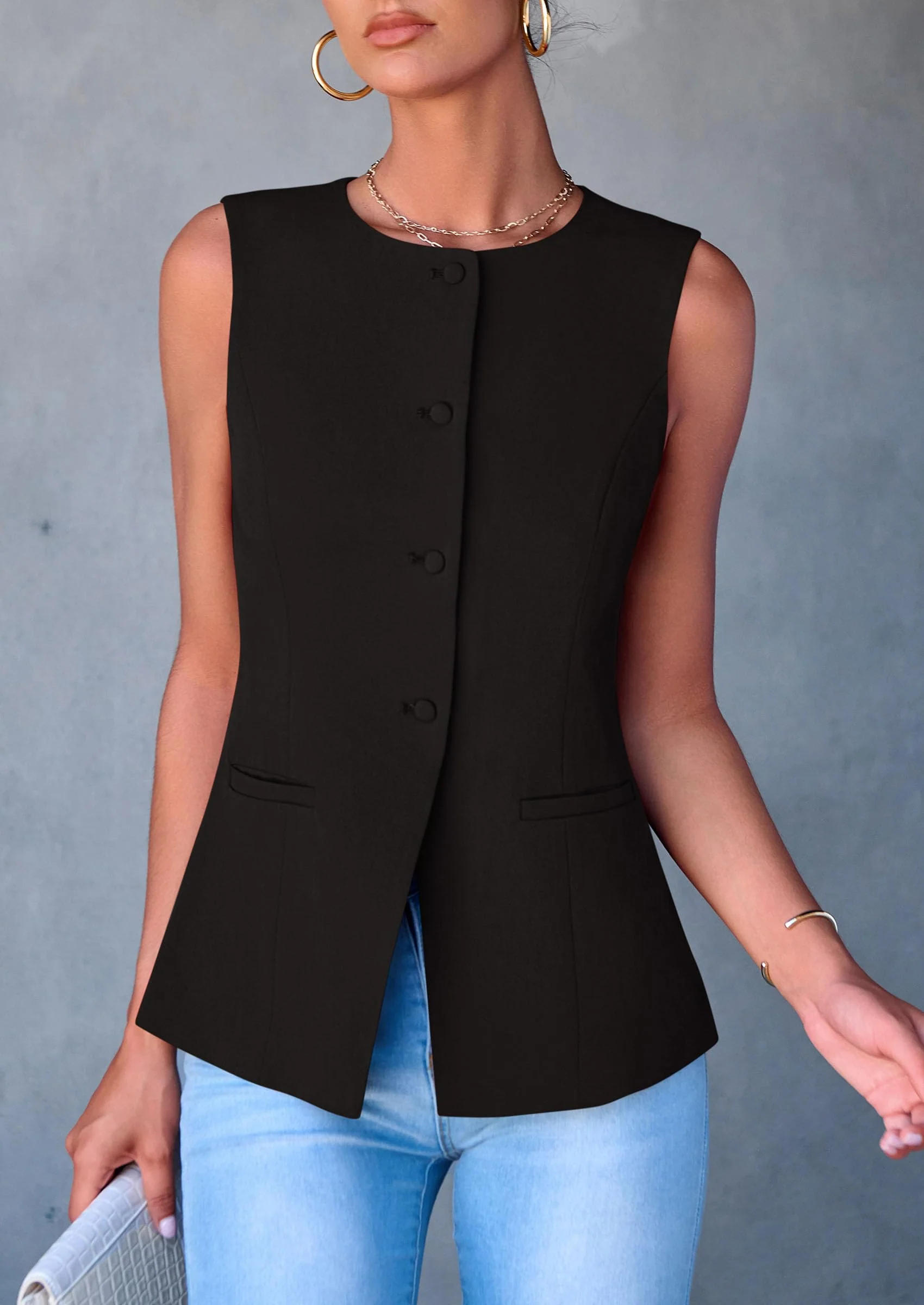 PRETTYGARDEN Women's Suit Vest Tops Summer Dressy Casual Business Button Sleeveless Trendy Fashion Blazer Waistcoat - Image 17