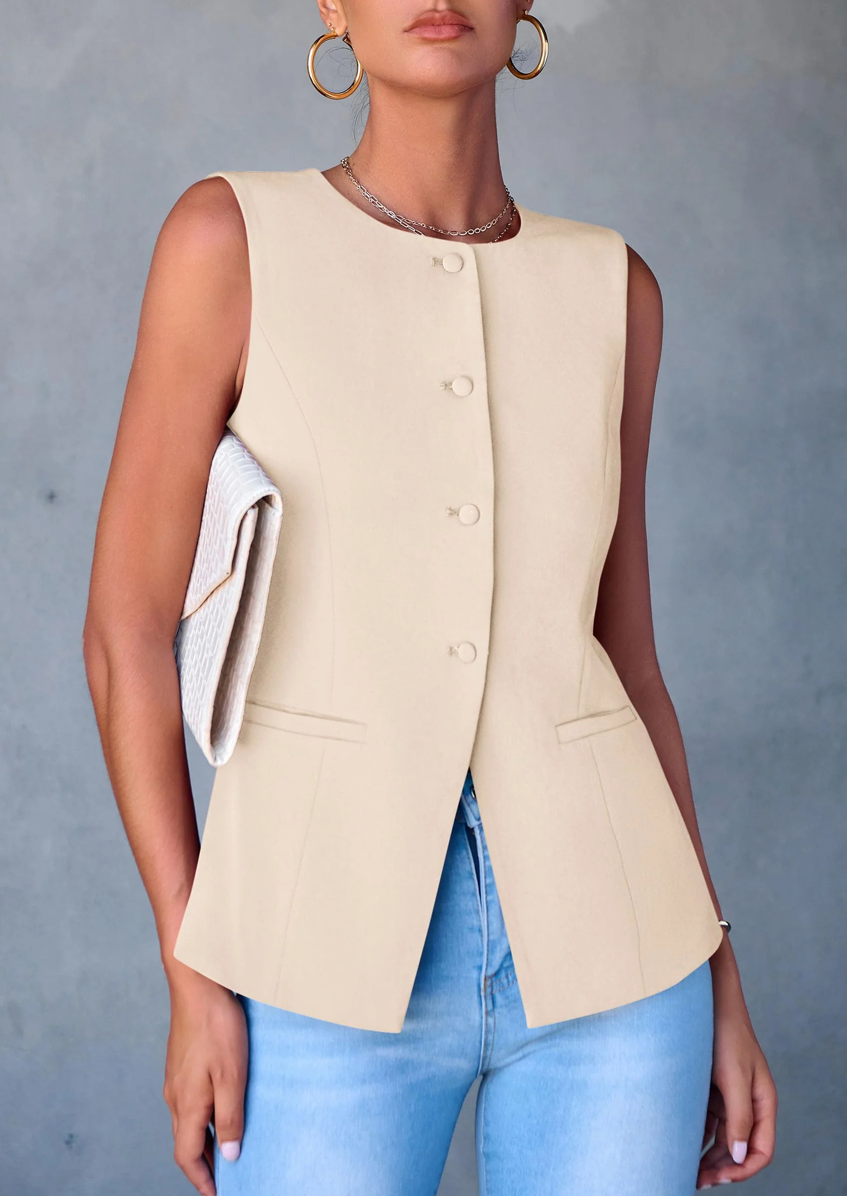 PRETTYGARDEN Women's Suit Vest Tops Summer Dressy Casual Business Button Sleeveless Trendy Fashion Blazer Waistcoat - Image 4