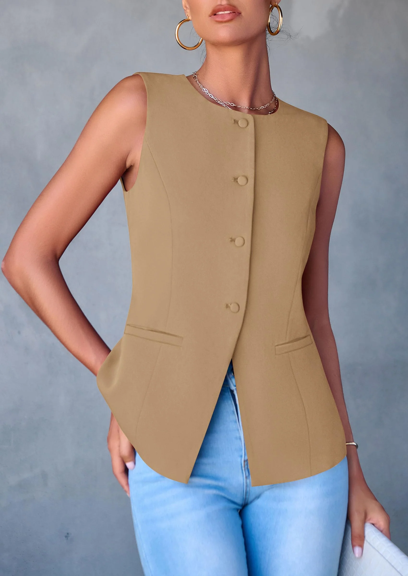 PRETTYGARDEN Women's Suit Vest Tops Summer Dressy Casual Business Button Sleeveless Trendy Fashion Blazer Waistcoat - Image 44