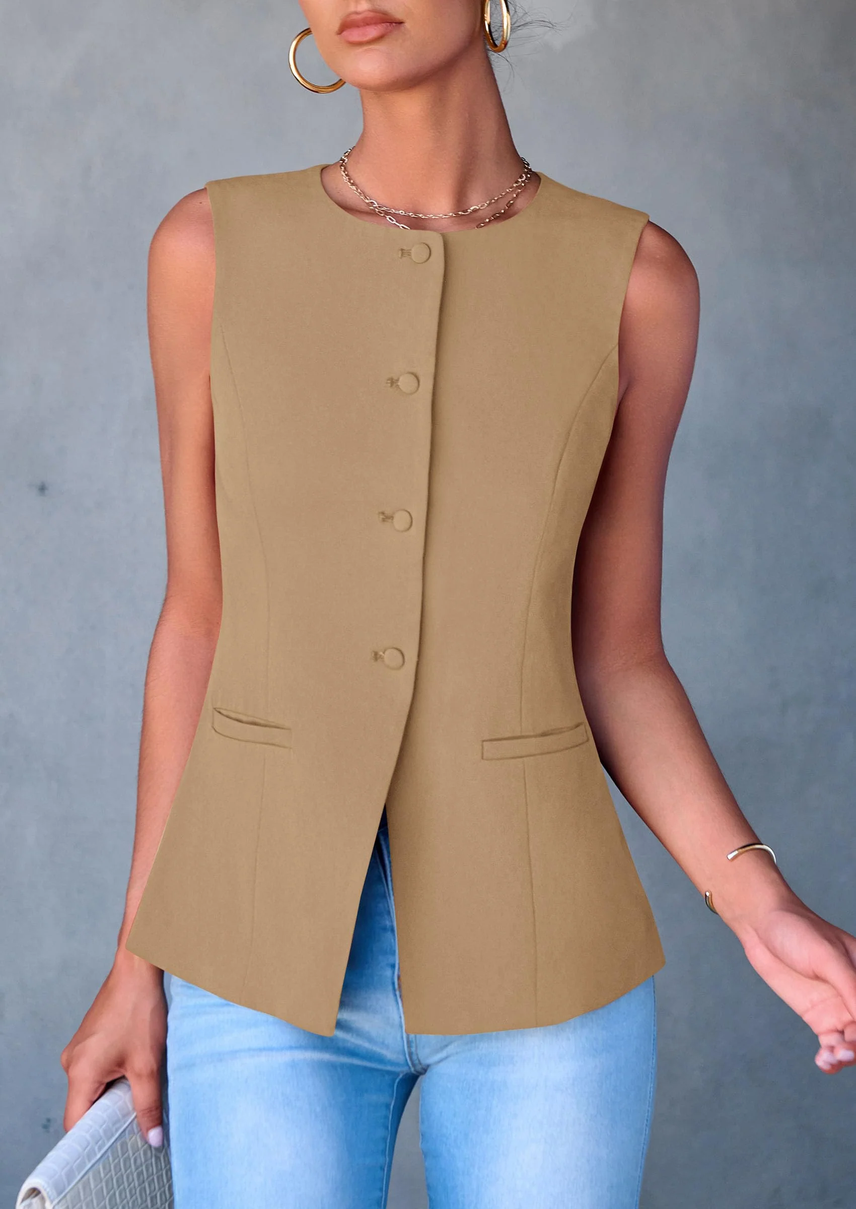 PRETTYGARDEN Women's Suit Vest Tops Summer Dressy Casual Business Button Sleeveless Trendy Fashion Blazer Waistcoat - Image 49