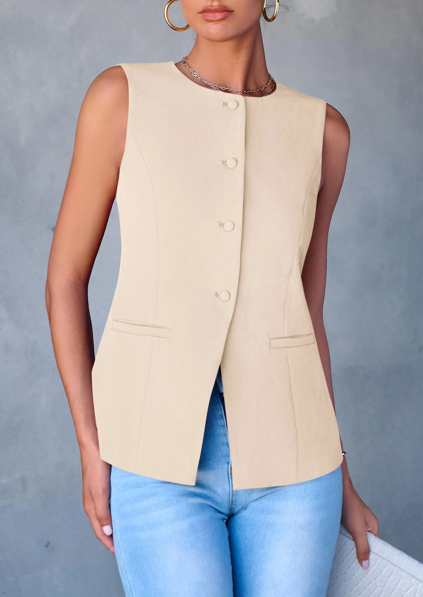 PRETTYGARDEN Women's Suit Vest Tops Summer Dressy Casual Business Button Sleeveless Trendy Fashion Blazer Waistcoat - Image 7