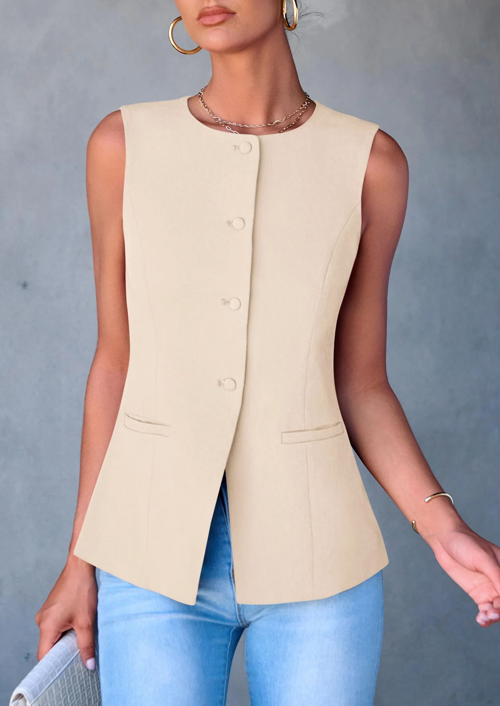 PRETTYGARDEN Women's Suit Vest Tops Summer Dressy Casual Business Button Sleeveless Trendy Fashion Blazer Waistcoat - Image 8